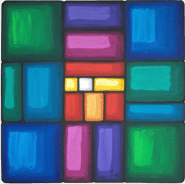 Acrylic on slightly irregular canvas panel, from the 'Stained Glass' series - all about colour, composition and texture!