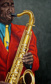 Jazz Saxophone in Oils on Canvas Panel, based on Coleman Hawkins