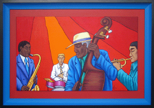 Jazz Quartet with drum, bass, sax and trumpet