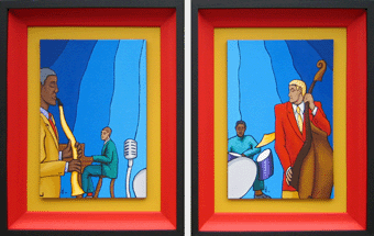 Stylised Jazz Quartet on a pair of canvas boards