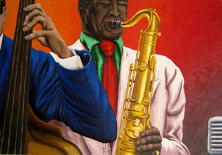 Atmospheric Jazz painting in rich oil colours