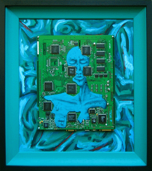 Technology painting with Figure on PCB, Acrylic