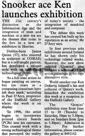Preview of Gemini Exhibition opened by Ken Doherty, Fingal Independent